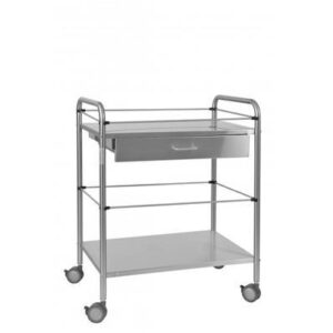 Guéridon En Inox 2 Plateaux Avec Tiroir